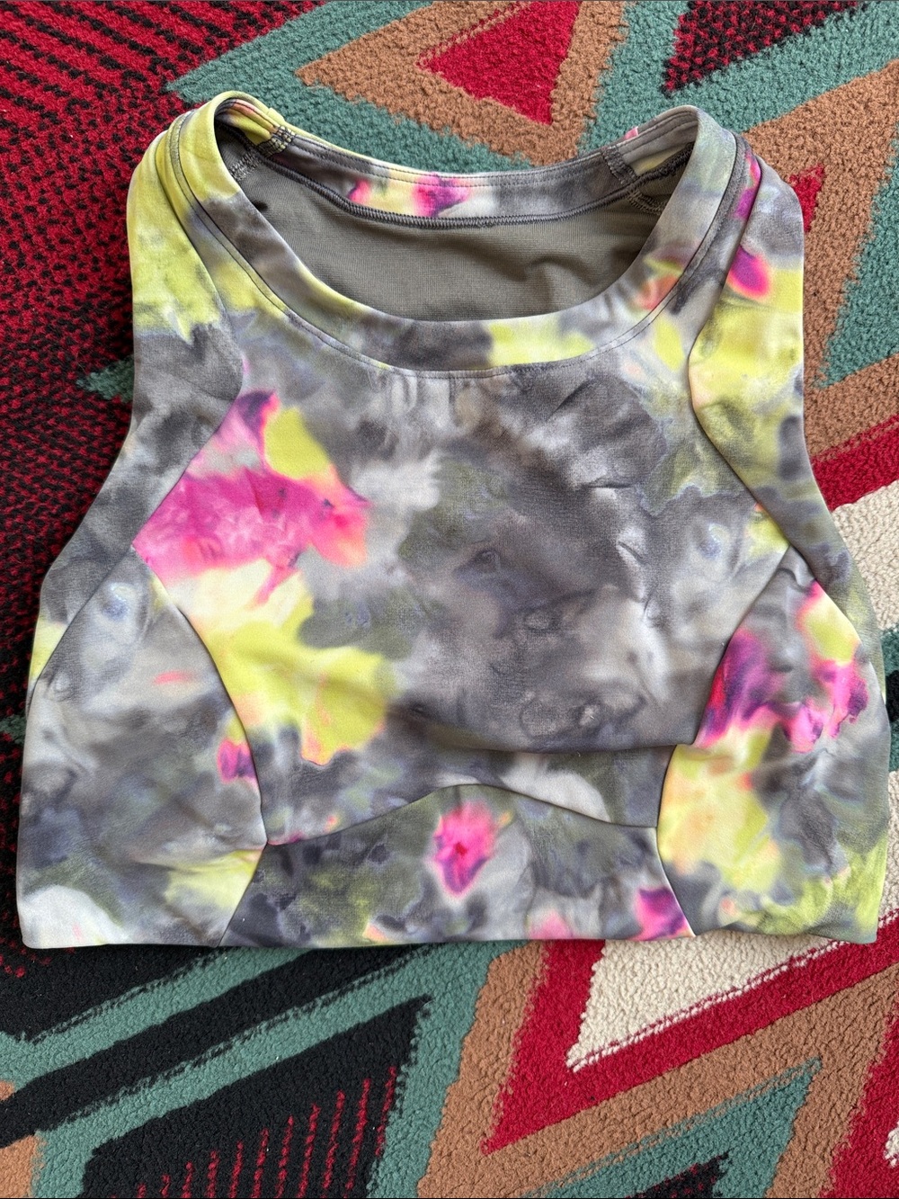 lululemon athletica Gray Tie-Dye Sports Bra with Neon Pink & Yellow Splashes